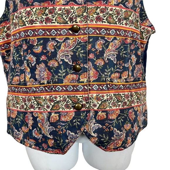 Liz Wear Claiborne Vintage Floral Paisley Blue Vest 100% Cotton Button Down sz L - Picture 4 of 16